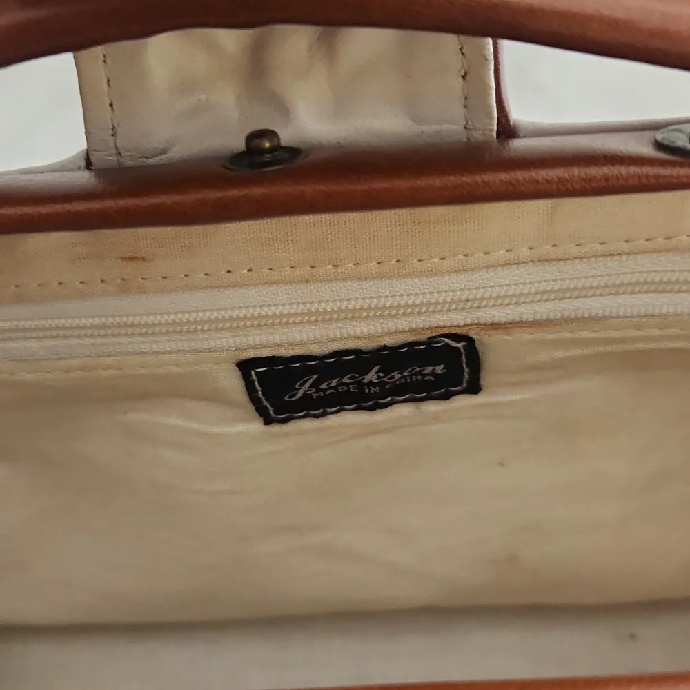 Vintage White Leather Structured Top Handle Dolce Vita Medium Sized Bag
